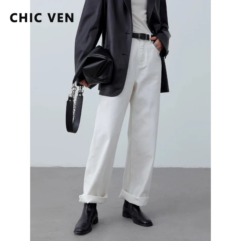 CHIC VEN New Fashion Women Denim Pants Streetwear Loose Casual Solid Cotton Wide Leg Slim Female Denim Pants Spring Autumn 2026