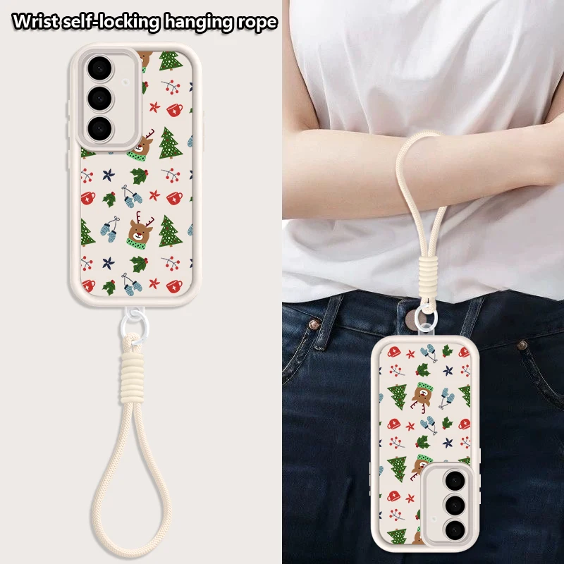 الكرتون الأيائل شجرة عيد الميلاد الحبل الحال بالنسبة لسامسونج S25 حافة S24 الترا S23 S22 S21 FE A17 A54 A15 A35 A55 A16 A36 A56 5G كابا