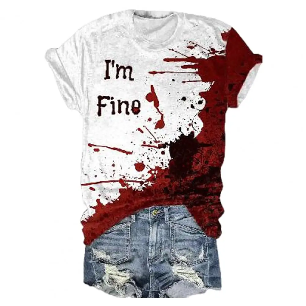 Frauen T-Shirt Horror Halloween Print Frauen T-Shirt für Cosplay Festivals Rundhals ausschnitt Kurzarm T-Shirt mit dünnen dehnbaren