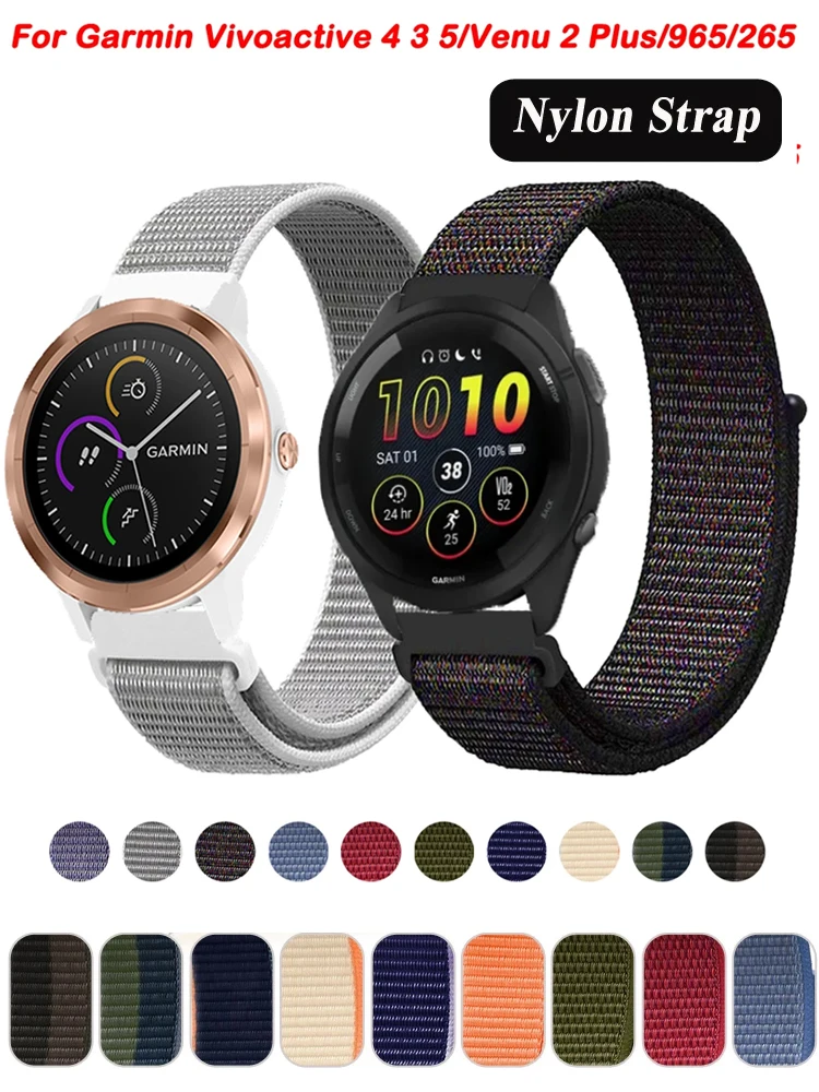 Pulseira de relógio de nylon para Garmin Vivoactive, Music Loop Strap, 20mm, 22mm, 3, 4, 5, Venu 2