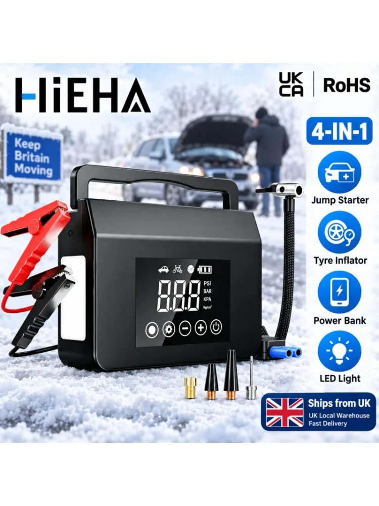 Jump Starter 4000A with Air Compressor 150 PSI, Portable Car Battery Jump Starter Booster Pack 15000mAh for 12V Cars SUVs Trucks, HIEHA L8