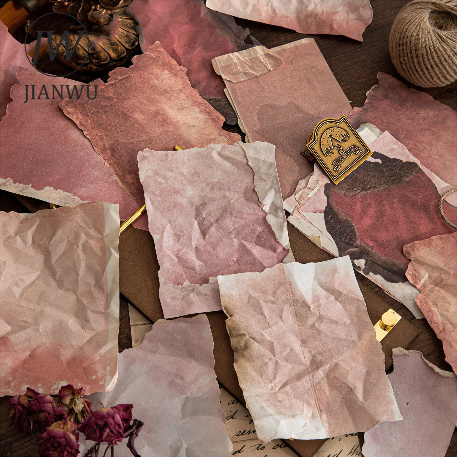 JIANWU Serie di carta delicata Vintage Sbavature Paesaggio Collage Scrapbook Materiale Carta Creativa Fai da te Spazzatura Diario di cancelleria