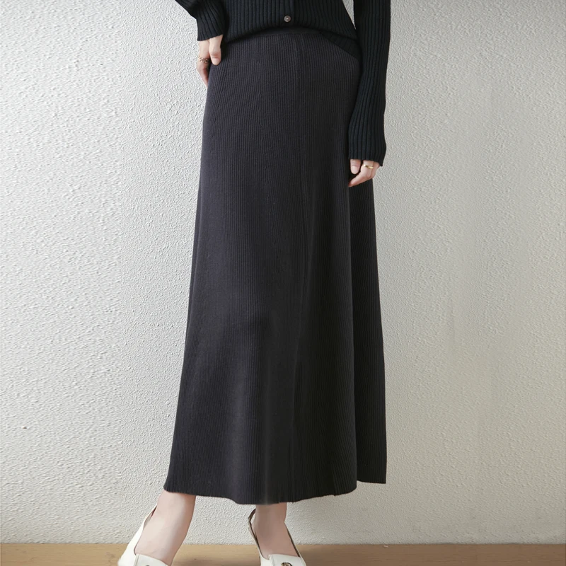Été nouvelle jupe de Siping en laine peignée jupes polyvalentes amples vêtements pour femmes jupe longue taille haute sac à l'extérieur en tricot jupe décontractée