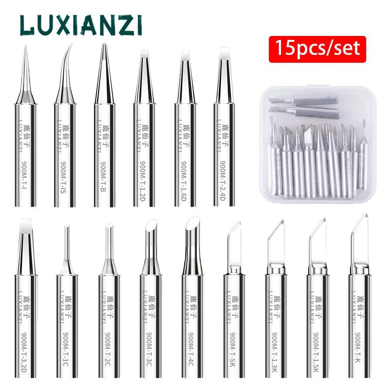 Luxianzi 15 pçs pontas de ferro de solda sem chumbo conjunto 900m 936 ponta de solda k/sk/3c/b/is/i/2.4d cabeça de solda ferramentas de solda marca