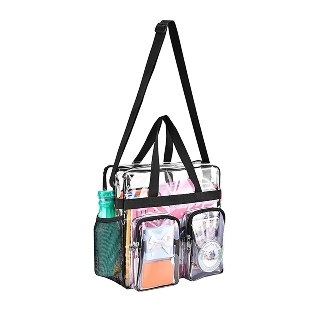 Bolso de hombro transparente con almacenamiento con múltiples bolsillos y correa desmontable con bolso de mano con 2 bolsillos delanteros