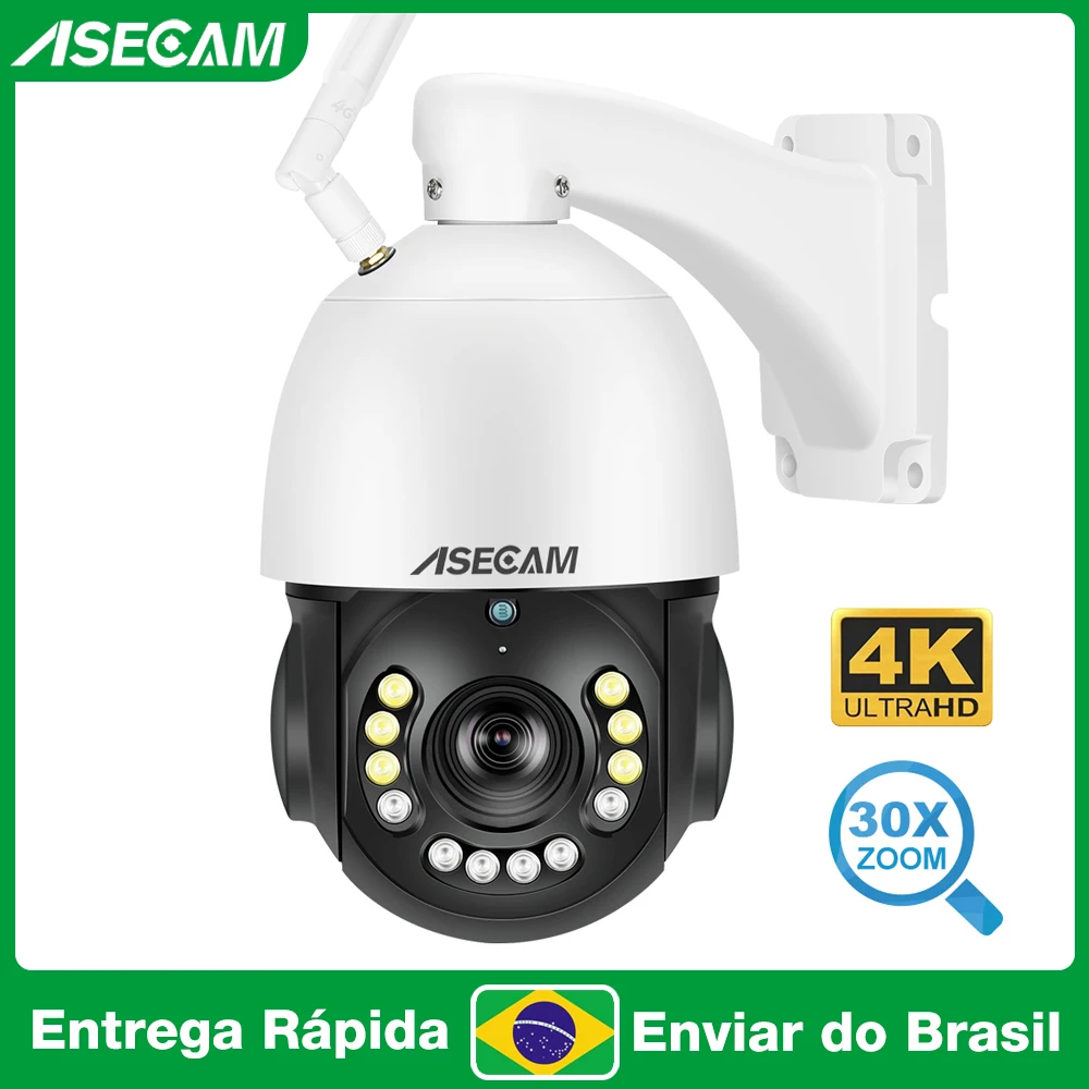 ASECAM Câmera de Vigilância Wifi 8MP 4K PTZ com Zoom óptico 30x Externo AI Veículos/Pessoas Rastreamento Áudio Onvif IP Camera de Segurança no Brasil