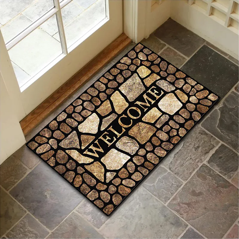 VIKAMA Rural Retro Stone Welcome Floor Mat Anti-Slip Washable Entry Floor Mat Indoor and Outdoor Area Carpet Home Decoration