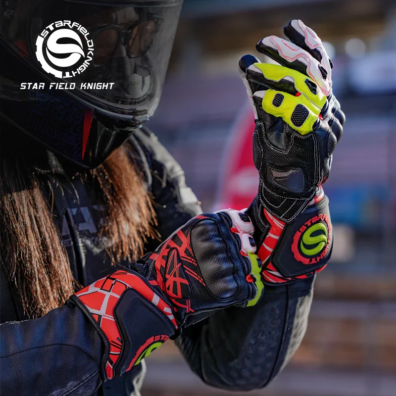 STAR FIELD KNIGHT Motorcycle Gloves Goatskin Leather Breathable Touchscreen Anti-Slip Full Finger Racing Riding Gloves