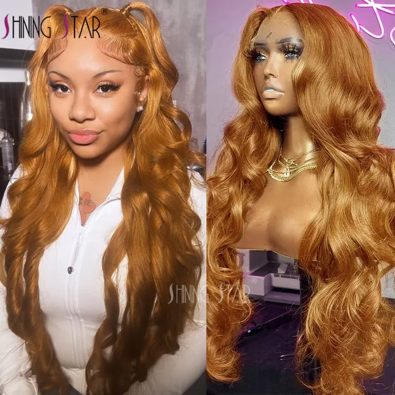 180% 30 32 Inch Ginger Blonde 13X4 Lace Front Human Hair Wig Body Wave Curly Hd Transparent Lace Frontal Wigs For Black Women