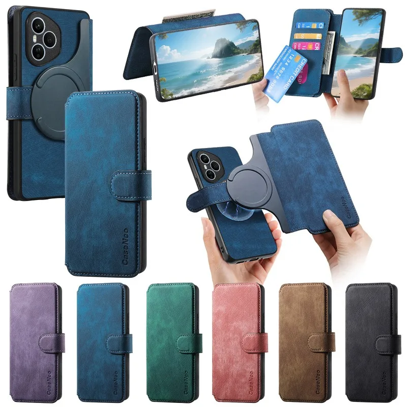

Multifunction Flip Leather Magnetic Wallet Case for Honor 400 Pro 400 Lite Magsafe Removable 2 in 1 Phone Cover for Honor 400Pro