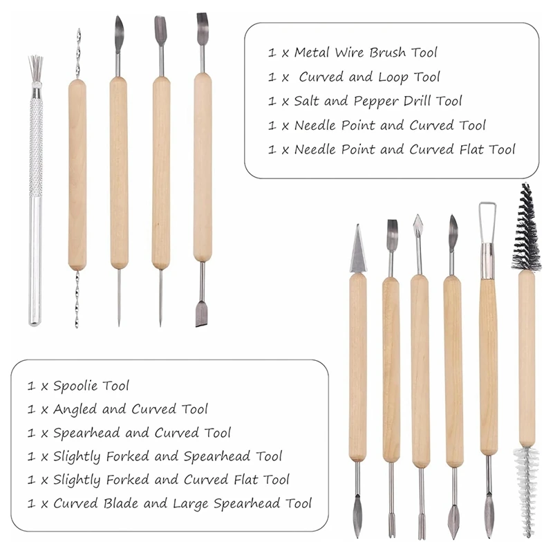 Promotion! 11-Piece Wooden Handle Double Ended Modeling Tools Sculpting Tools For Clay Easy To Use Modeling, Trimming, And Cutti