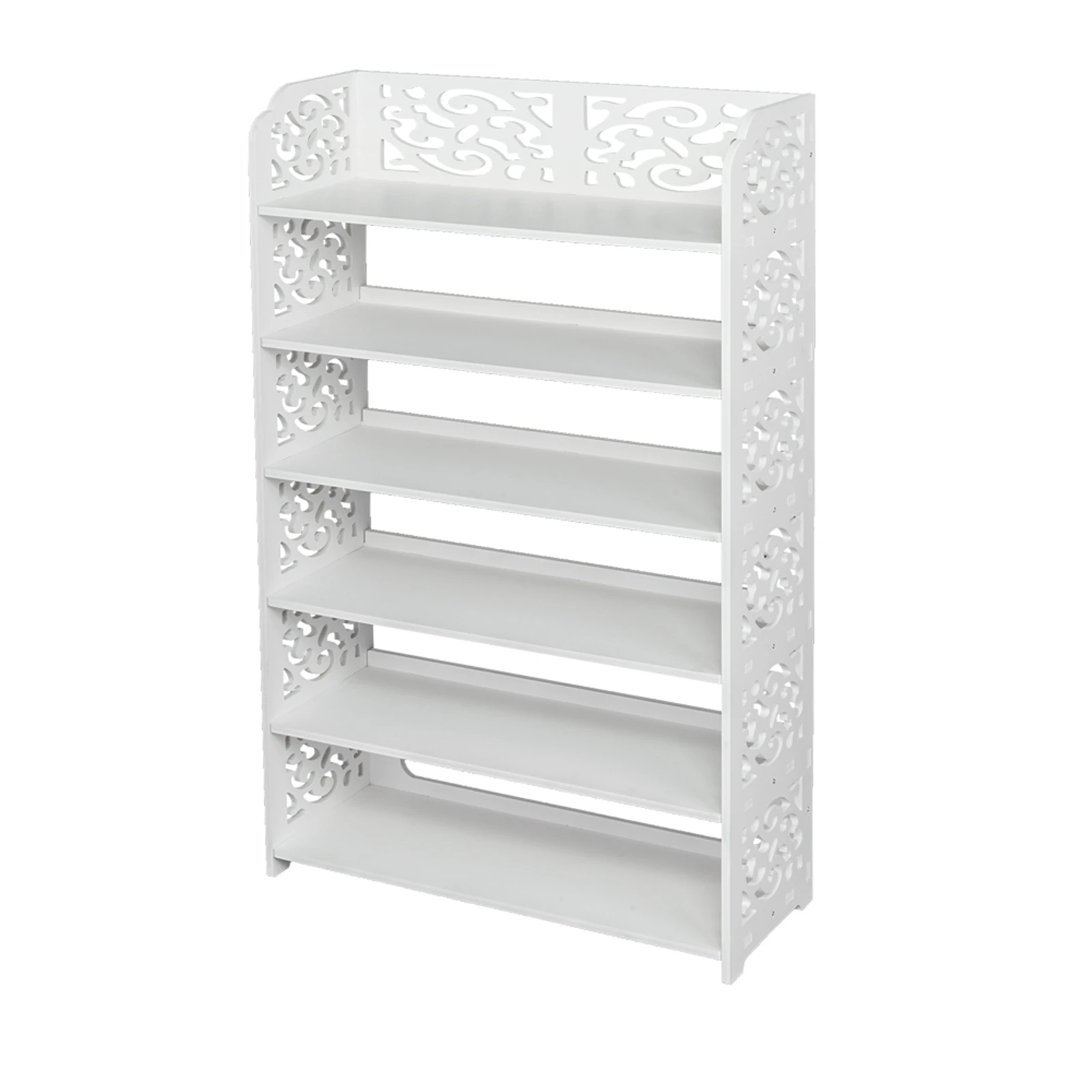 

Wood-plastic Board Six Tiers Carved Shoe Rack White B