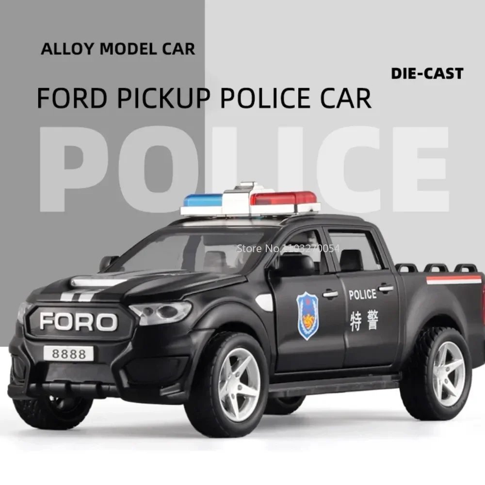 1/32 F350 Off-Road Pickup Truck Police Car Model Alloy Diecasting Toy Sound ＆Light Models Vehicles Children Collectibles Gifts