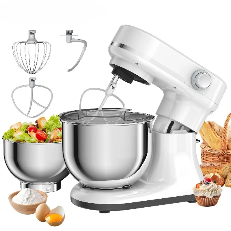 Double Bowl 8-Speed Stand Mixer – 5.5L and 4L Interchangeable Bowls, Whisk, Dough Hook and Flat Beater Set