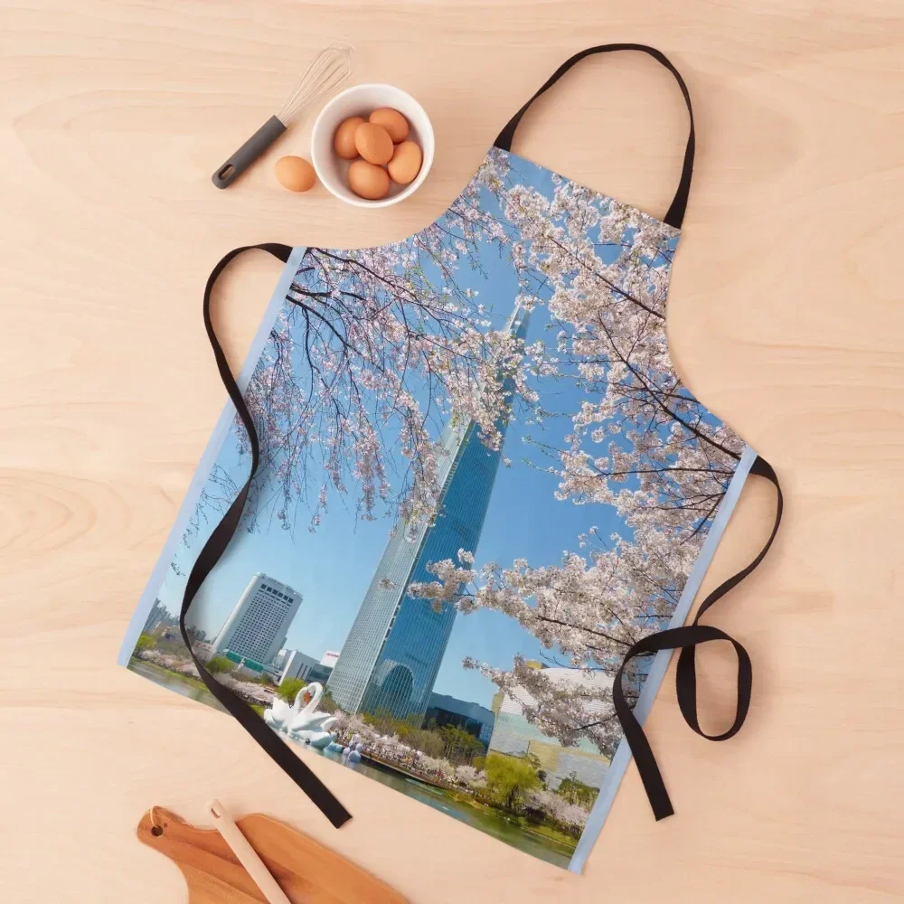 

Cherry Blossoms at Lotte World Tower in Seoul Apron For Man Household Items Kitchen kitchen girl Apron