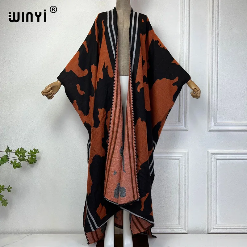 2024 WINYI Africa Fashion print Winter cardigan woman kimono  party dress Thick Warm Female abaya winter outfits for women coat