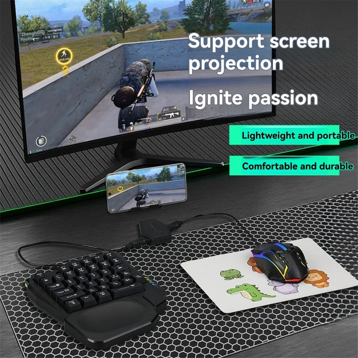 

2025+35Key Ergonomics RGB Gaming Keyboard+Keyboard and Mouse Converter+Mouse 5 in 1 Mobile Game Combo Kit for