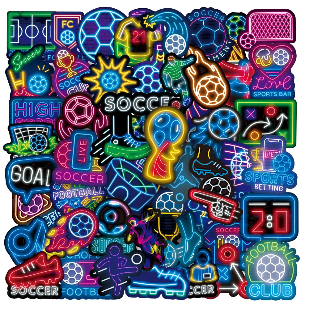 

10/30/50pcs Neon Sports Football Cartoon Stickers for Fan Kids Graffiti Phone Face Body Waterproof Cool Soccer Decoration Decals
