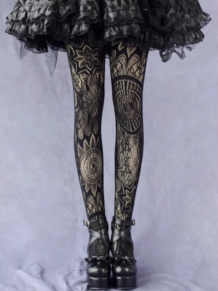 

Нейлоновые колготки в стиле готической Лолиты для девочек, женские ажурные чулки, темные колготки в стиле панк, Y2K, субкультура JK, выдолбленные длинные носки