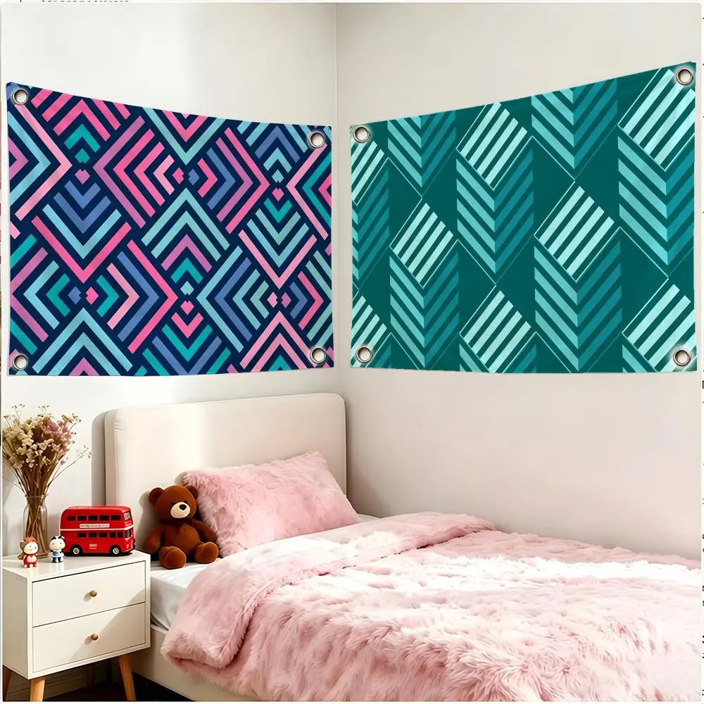 Bold Rhythmic Art C-Colorful Geometric Blocks Flags Four Ring Borderless Art Decor Indoor Outdoor Use Simple Hang And Install