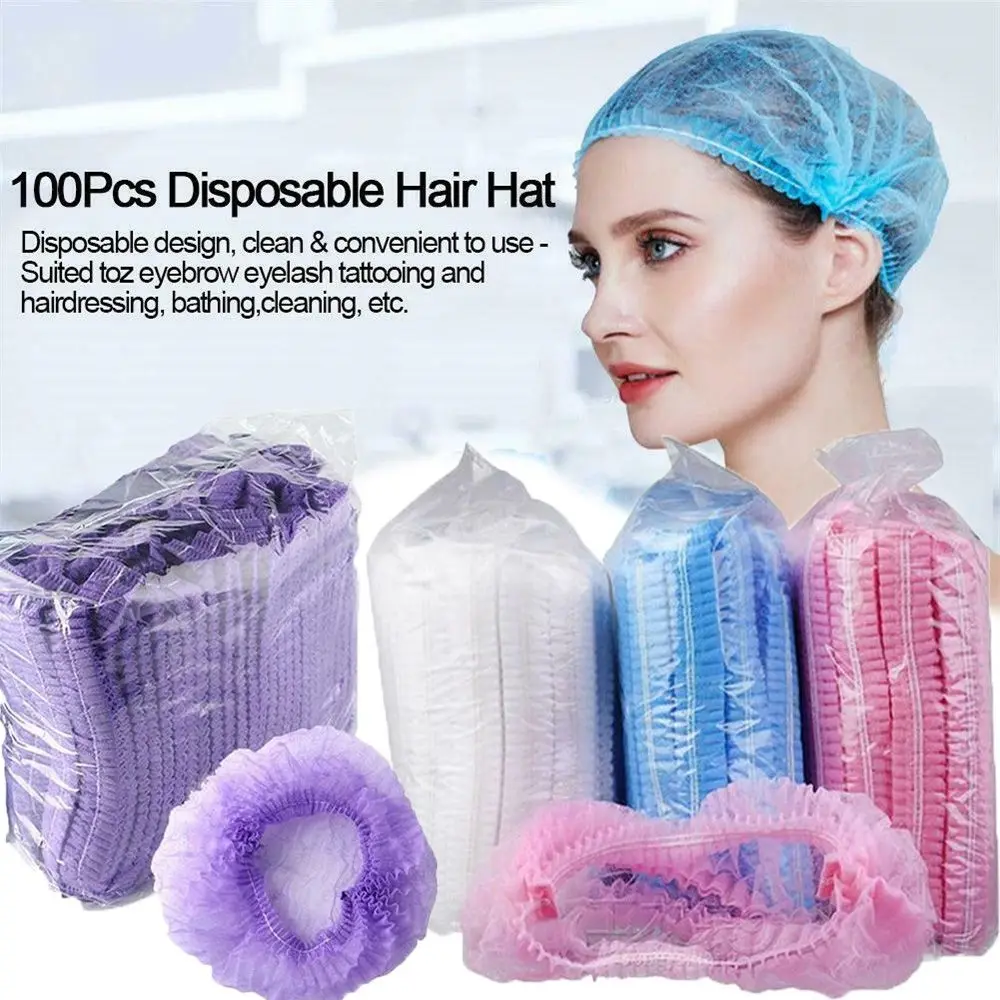 

100 Pcs Disposable Non Woven Fabric Dustproof Catering Hat Hair Net Caps Eyebrows Tattoo Microblading