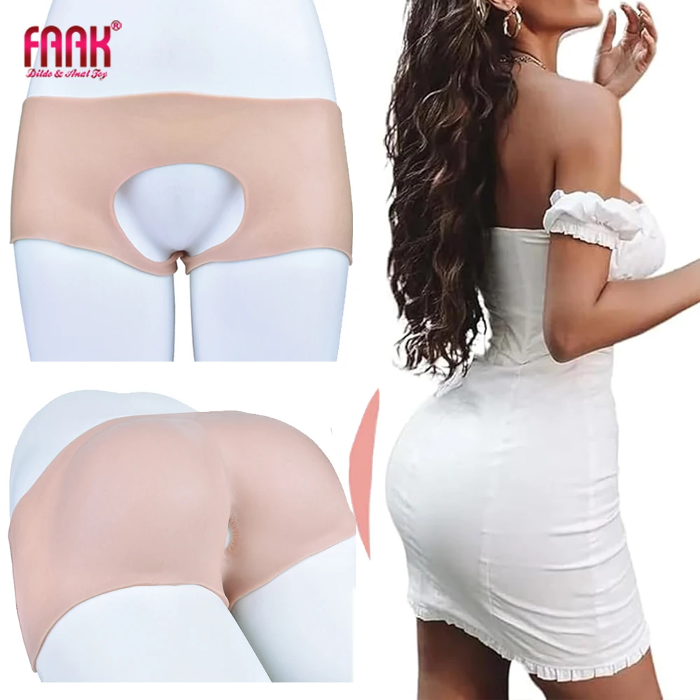 FAAK Silicone Briefs Female Open Shift Pants Stretchable Hip Buttocks Enhancer Seamless Underwear Pads Lifter Fake Ass