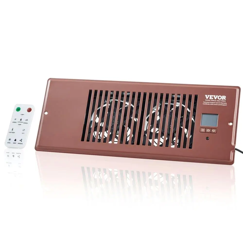 

Quiet Air Vent Booster Fan Remote Control Adjustable Speed for 4x12 Register Holes Ideal for heating Cooling Brown