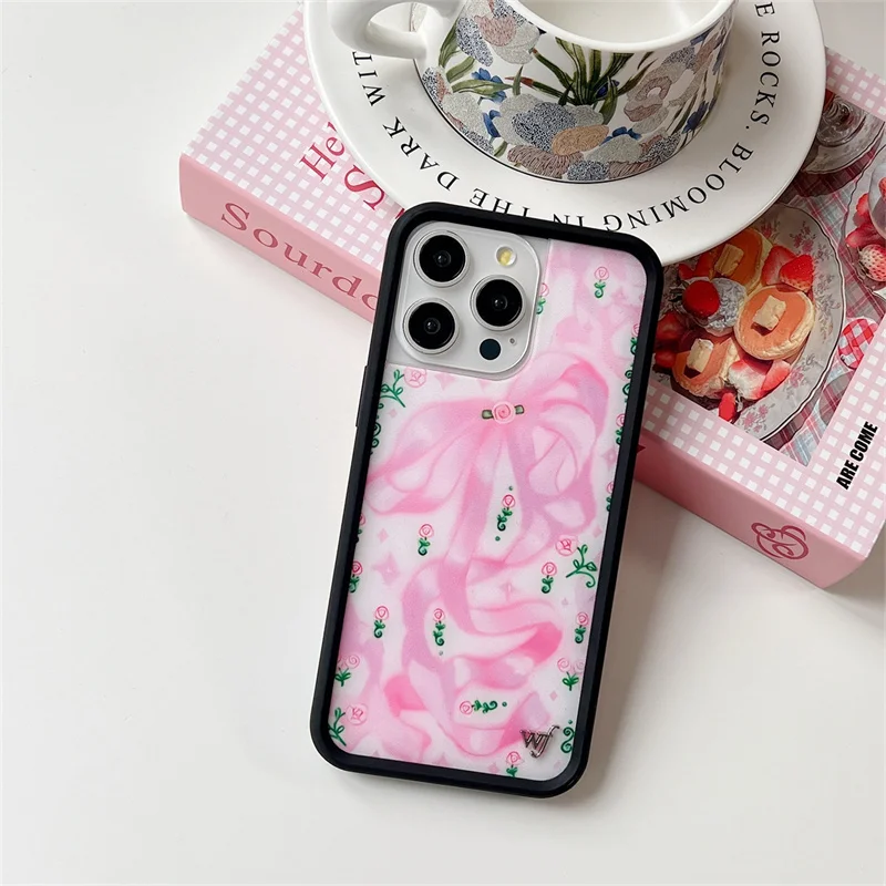 Wildflower wf Wild Flower Girl Bow Cake Phone Case for iPhone 15 14 13 12 16 Pro Max Plus 16plus 3D WF Metal Cartoon Cover