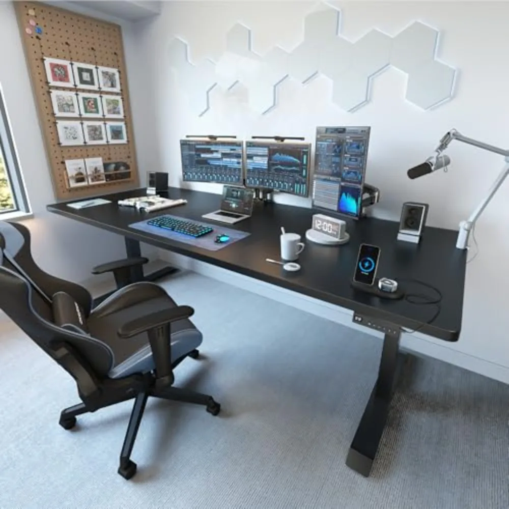 71 x 37 Inch Electric Standing Desk with Integrated Dual-Beam & Cable Management, Memory Height Adjustable Computer