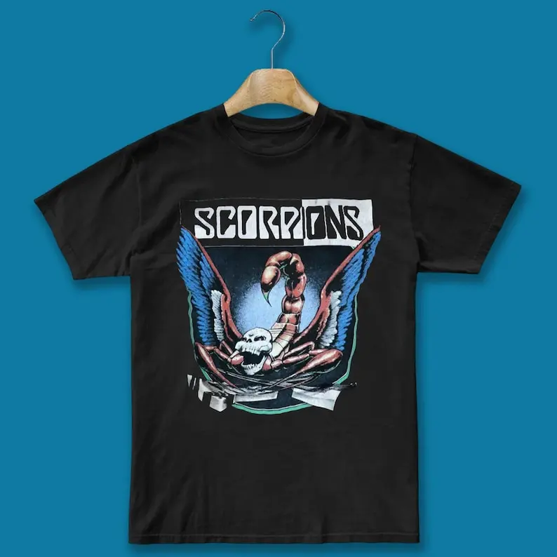 

Vintage 90s Scorpions Crazy World Tour Black Unisex Tee Adult Regular Fit Crew Necked Tees Cotton Men's Printed Tops