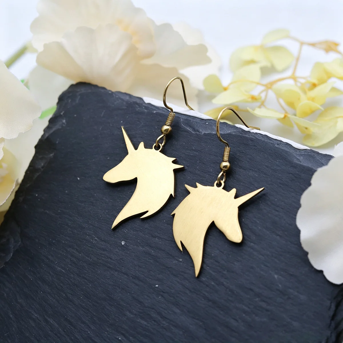 QIAMNI Cute Unicorn Dangle Earring Fashion Piercing Jewelry Funny Animal Horse Stainless Steel Drop Earrings for Women Men Gifts