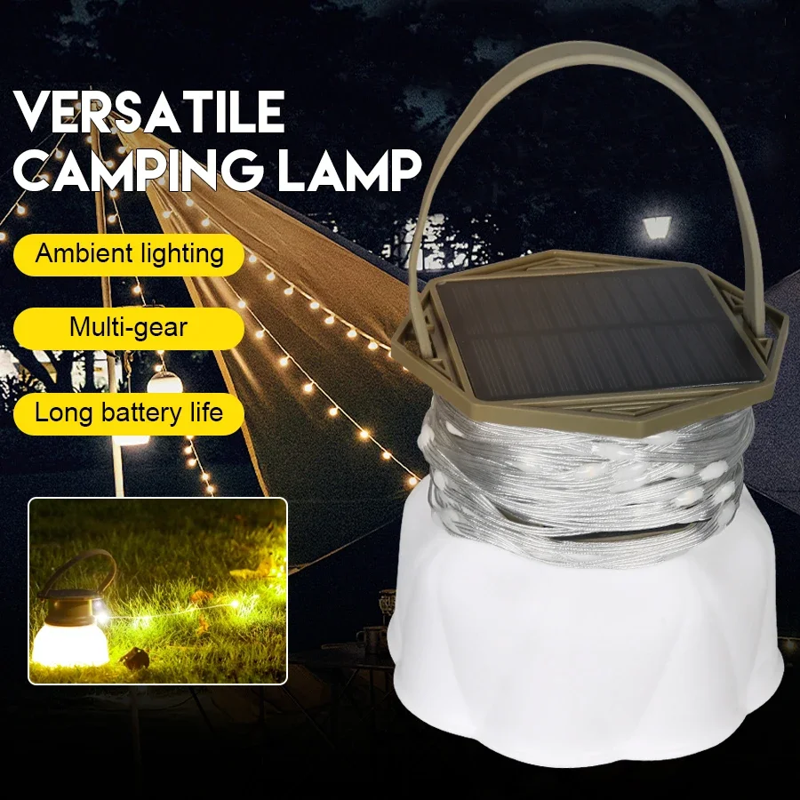 LED Camping String Lights Type C Rechargeable 15M Length Lantern Camping Lights 3600mAh 6 Lighting Modes Garden Decoration Lamp