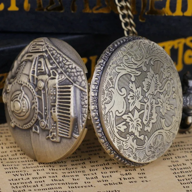 Punk Steamboat 3D Carving Pocket Watch Antique Retro Unisex Quartz Pendant With Chain Pocket&Fob Watches reloj de bolsillo