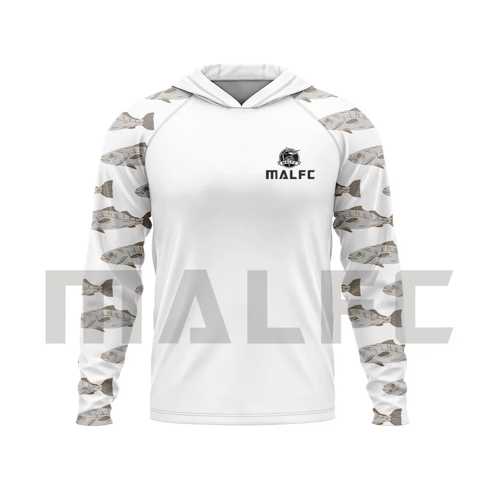 MALFC طويلة الأكمام الصيد تي شيرت الأشعة فوق البنفسجية حماية الصيد ملابس الرجال هود قميص الصيد