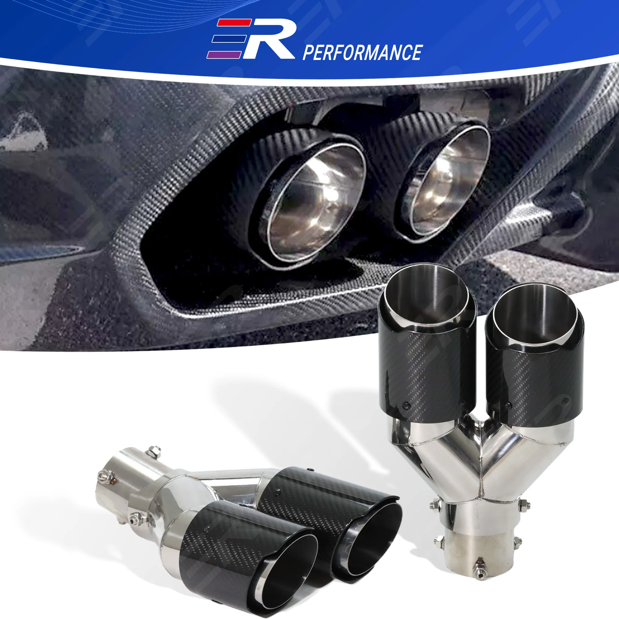 

ER Регулируемый угол наклона наклона из углеродного волокна, двойной выпуск для автомобильных аксессуаров, глушитель, насадки для выхлопной трубы, аксессуар для модификации