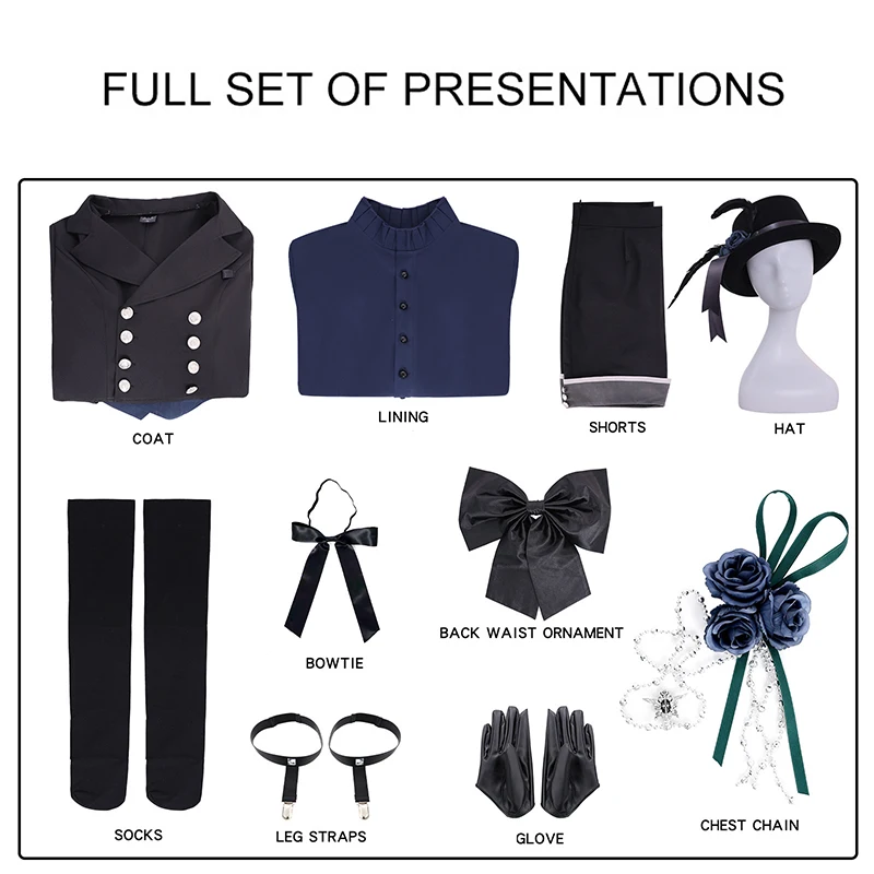 Anime Ciel Phantomhive Cosplay Costume Black Butler Cosplay Ciel Wig Black Rose Uniform Hat Halloween Costume for Men Comic Con view 5