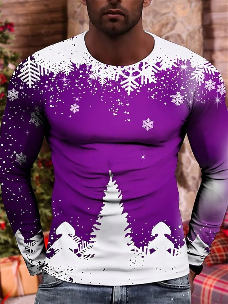 Men's Unisex T Shirt Tee Graphic Prints Snowflake O Neck 3D Printed Christmas Daily Long Sleeve T-shirts Streetwear Casual Tops