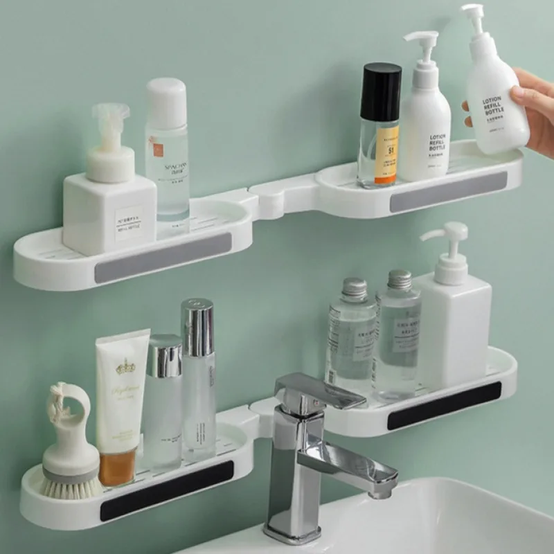 Bathroom Shelves Punch-free Revolving Rack Wall-mounted Corner Shelf Shower Storage Holder Kitchen Wall Storage Rack Organizer