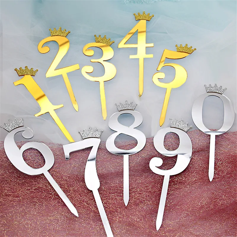 Number 0-9 Cake Topper Birthday Anniversary Wedding Party digit cupcake toppers Flags kids Baby Shower 1 st Birthday Decoration