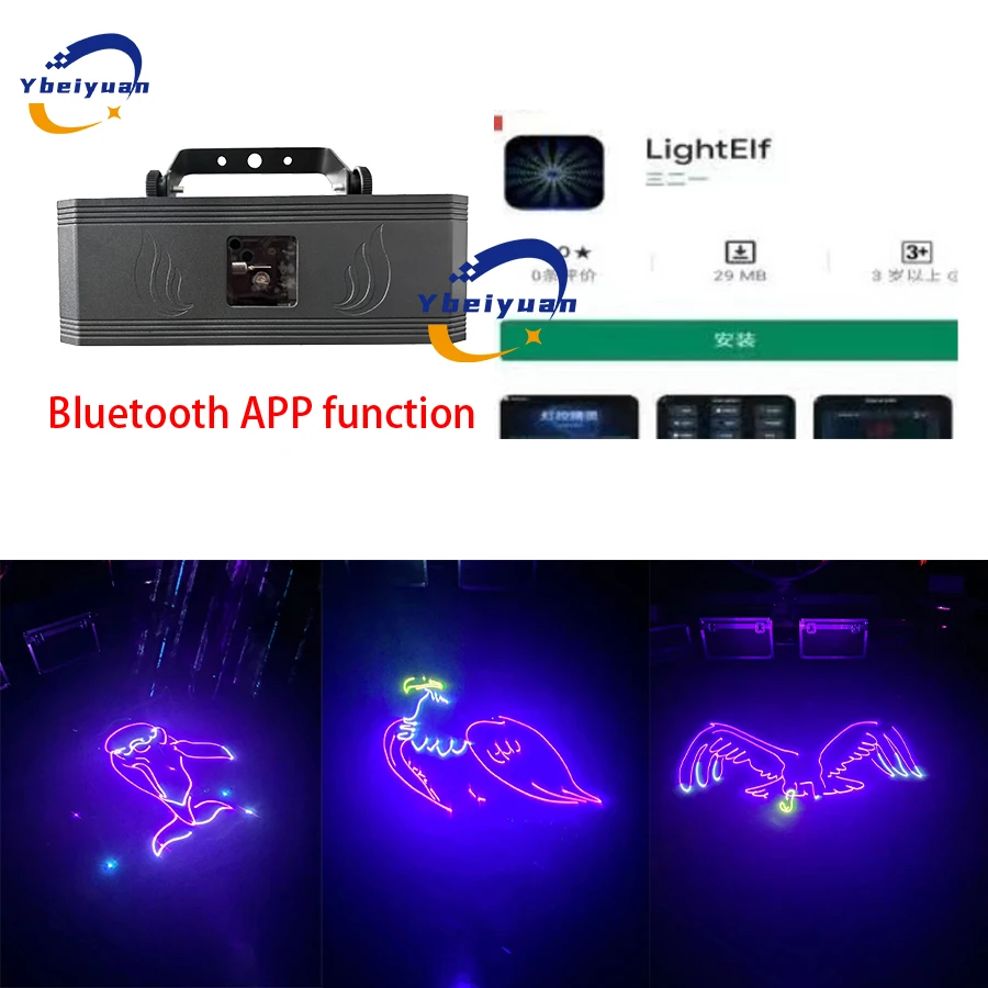 

With Bluetooth APP function 1W 2W 3W 3D animation projector RGB full color stage effect DJ disco bar club wedding party light