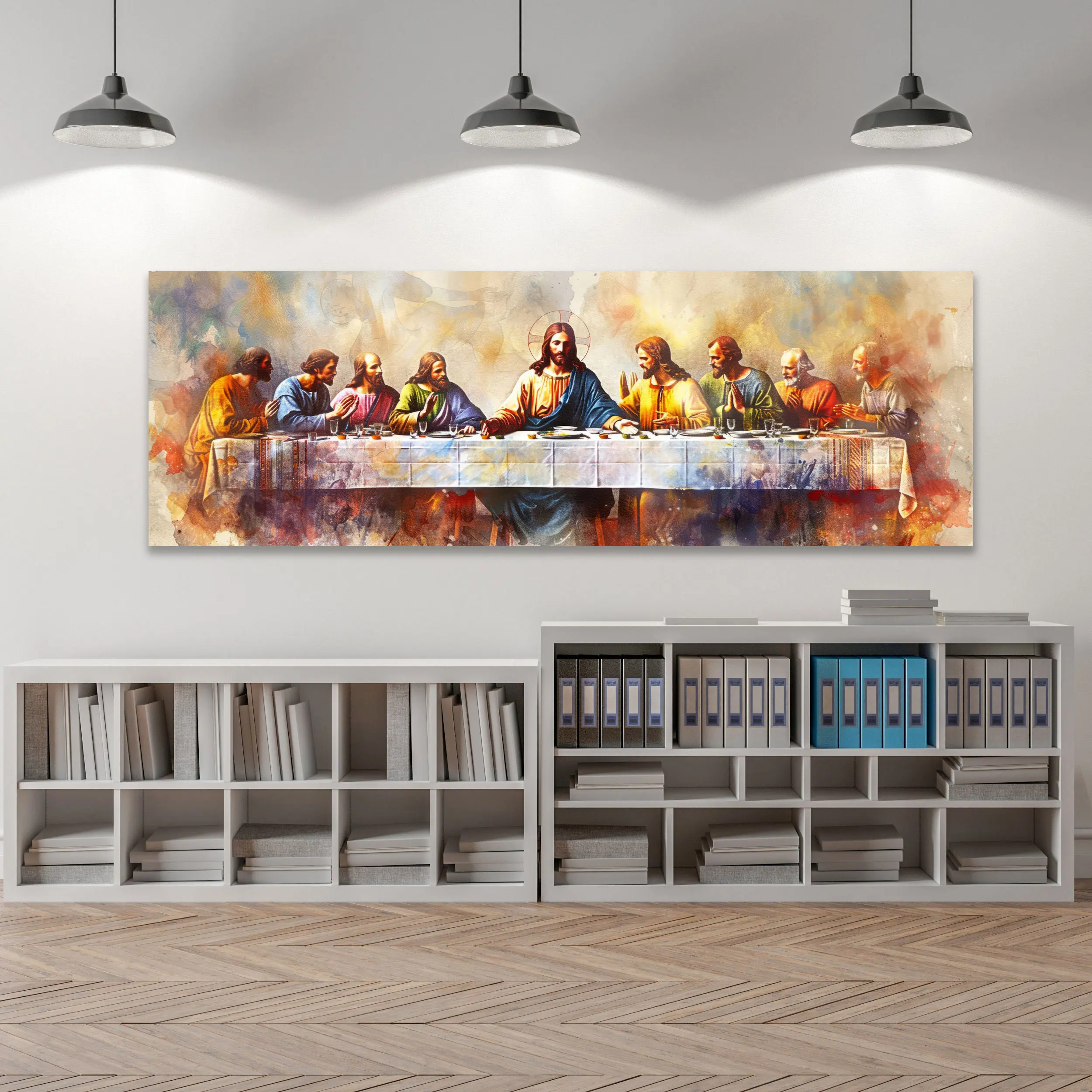 Jesus Christ The Last Supper Canvas Wall Art, Maundy Thursday Poster Print, Watercolor Biblical Illustration Wall Art Home Decor