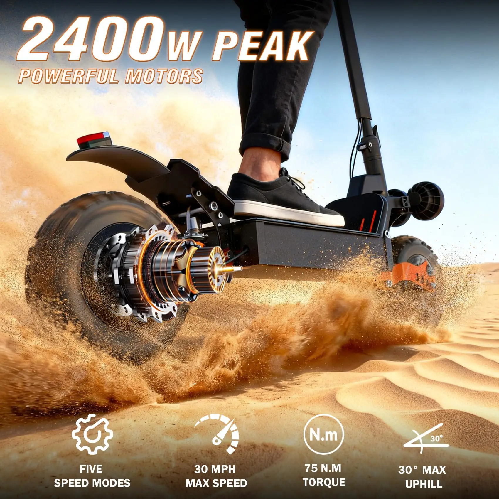 Misodo GT28 Foldable Off-Road Electric Scooter for Adults, 2400W Peak Motor, Up to 30 MPH, 45 Miles Range, 48V 25Ah Battery, 11