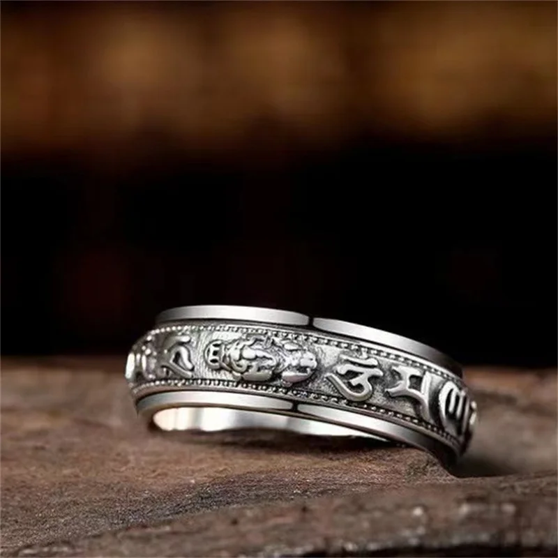 Lucky Wealth Animal Pixiu Ring Men Jewelry Big Size 12 10# Trendy Double Layers Prayer Scripture Ring Male Finger Accessories