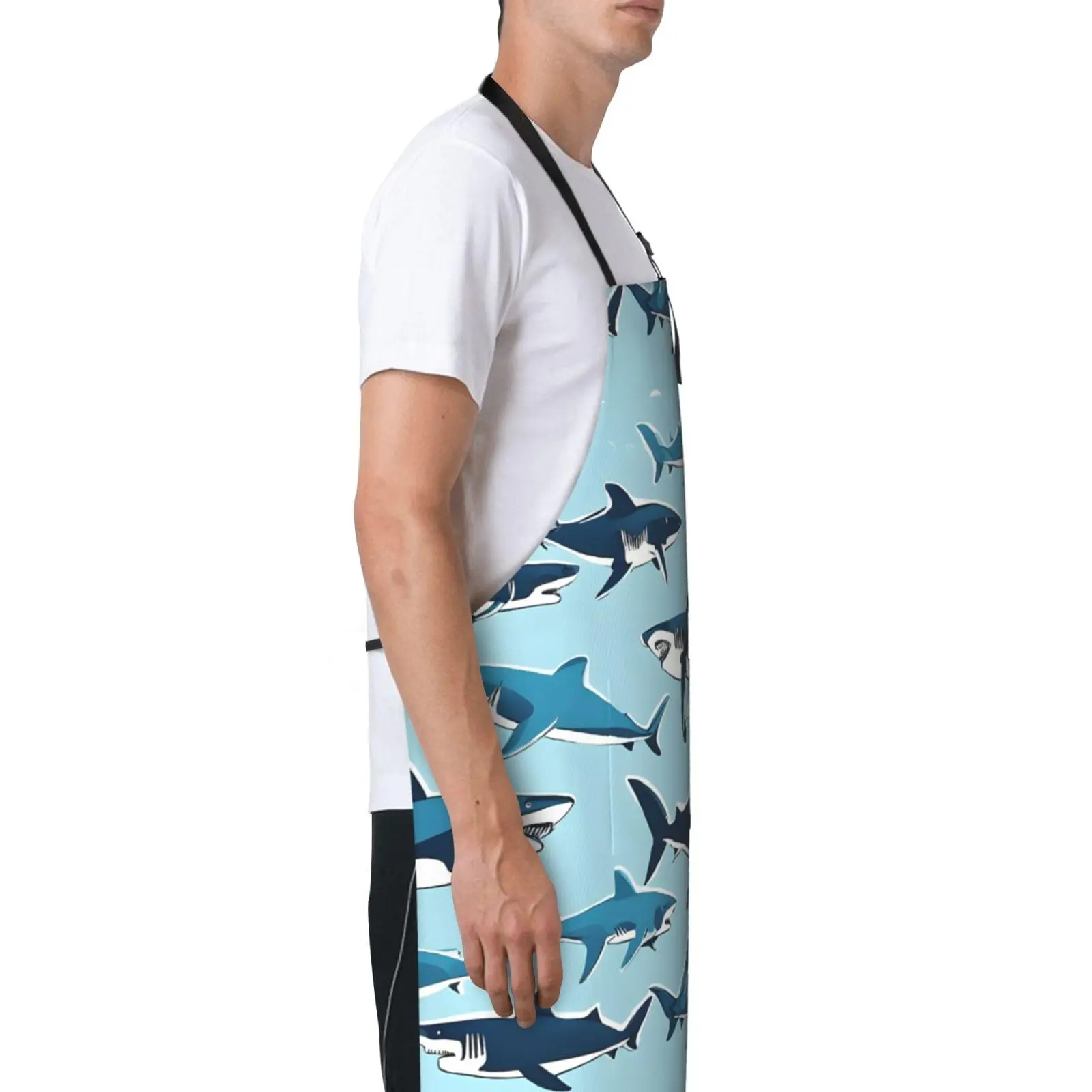 Blue Cartoon Shark Print Aprons For Women,Adjustable Chef'S Apron With Pockets Aprons For Women Men Kitchen, Cooking, Garden