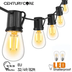 Guirnalda de luces Led de plástico S14 E27, 220V, cuerda de luces de la UE, resistente al agua, conectable, para jardín al aire libre, guirnalda decorativa de Año Nuevo