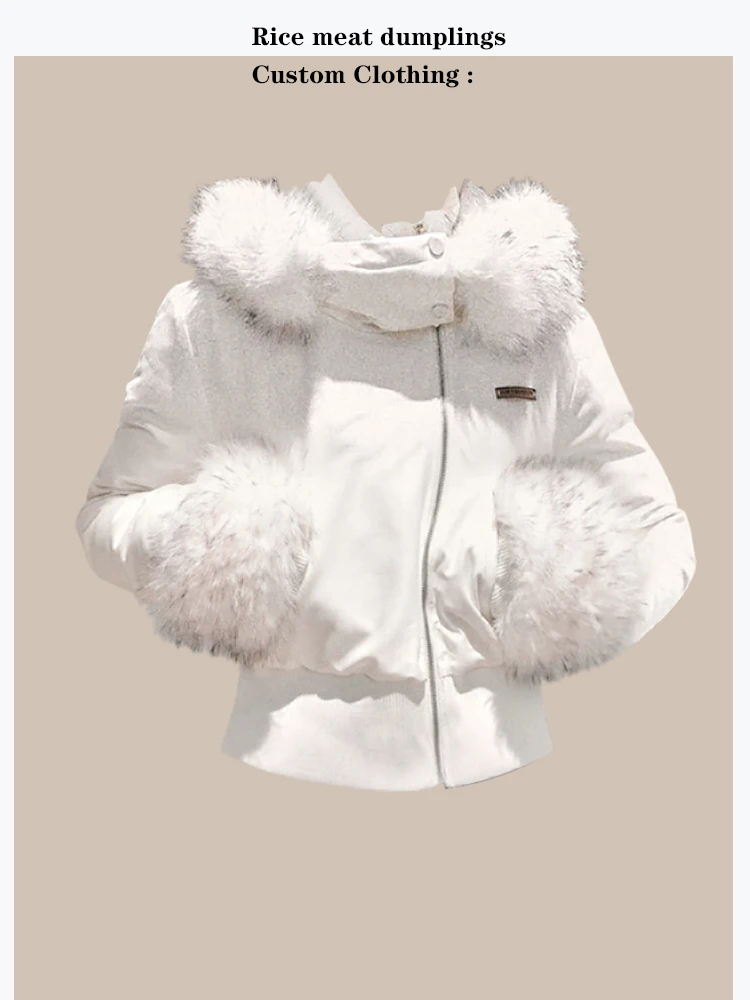 

Korean Style Women's Thickened Cotton Jacket with Fur Collar Simulation Fur Coat Hooded Winter Outerwear Straight Cut Long Sl...
