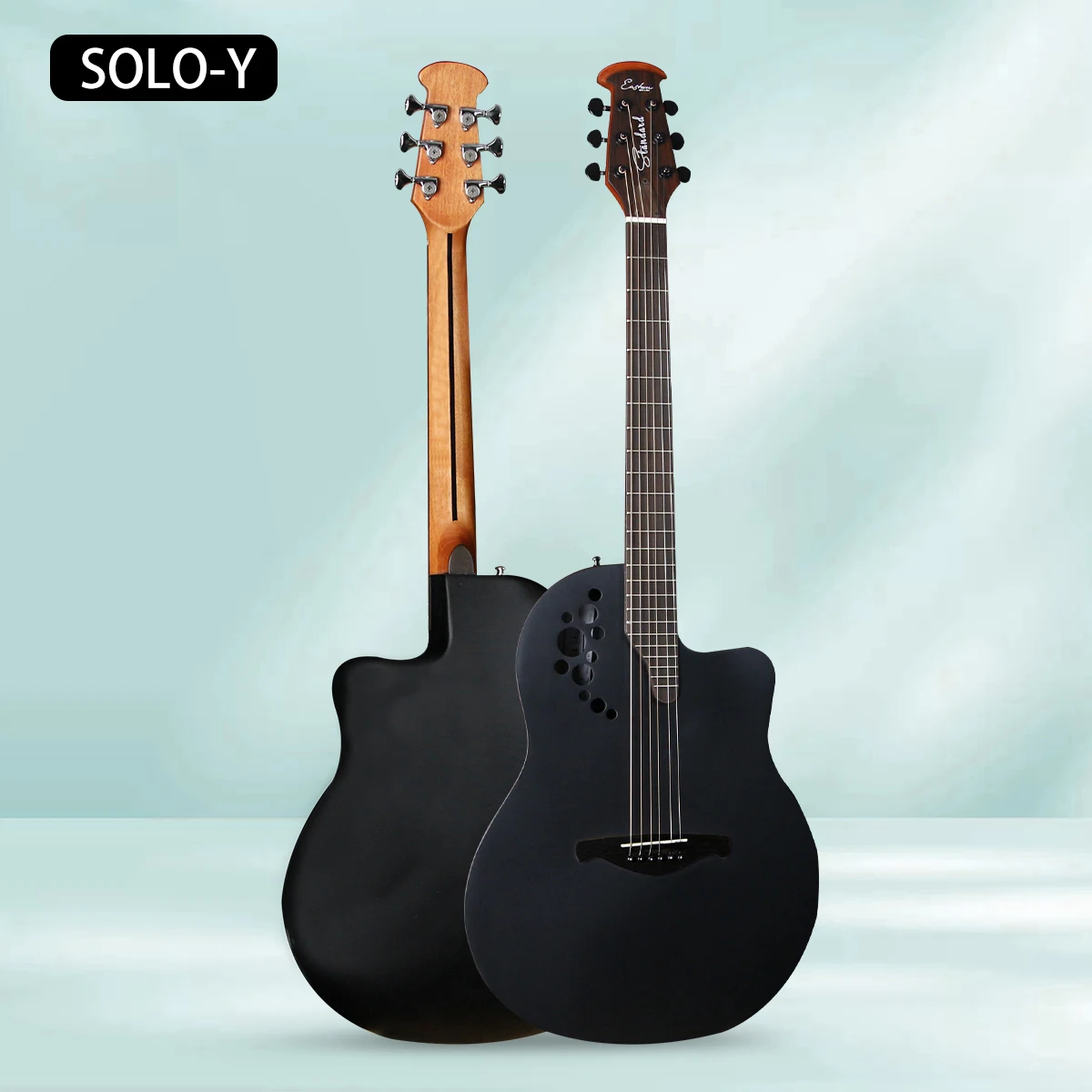 

SOLO F 41-дюймовые OEM заводские гитары Верхняя твердая карбонация Синтез Ель Глянцевая отделка Красное дерево Палисандр Задняя сторона Сапеле Шея