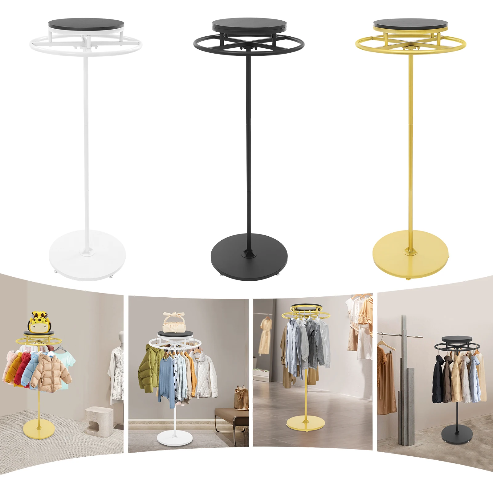 Round Clothing Rack Clothes Display Rack 360° Rotation Garment Rack for Home, Clothing Stores, Boutiques White/Black/Gold