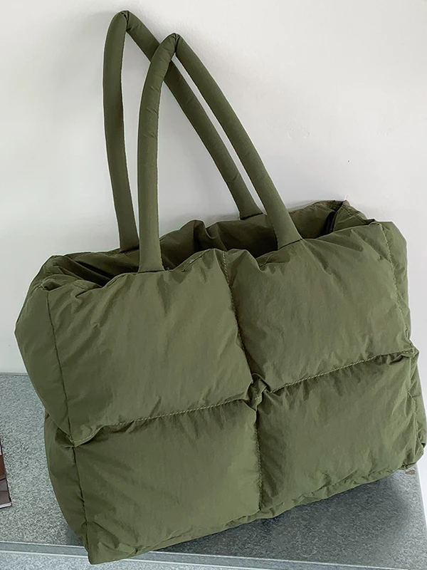 

Women's Large Capacity Cotton down Tote Bag Soft Puffy Commuter Bag Casual Style Nylon Material Square Shape Foldable