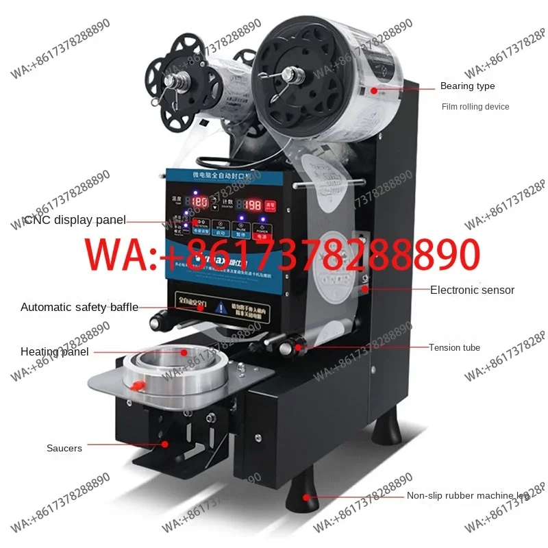 350W Automatic Cup Sealing Machine Electric Plastic Sealer for Paper Cups Milk Tea Food Bubble Tea Film Sealer English Version